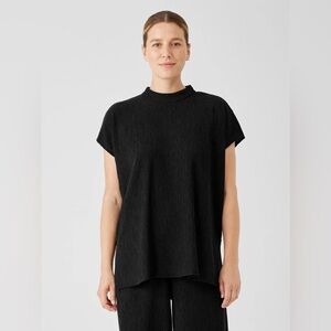 NWT (Large) Eileen Fisher Woven Plisse Mock Neck Top Size